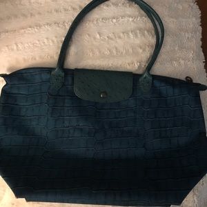 Large Longchamp Le Pliage croc tote.
